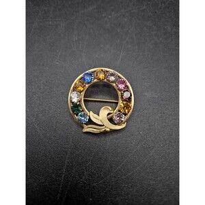 Vintage Von Dell Wreath Brooch Multicolor Rhinestones 1/20 12K Gold Filled